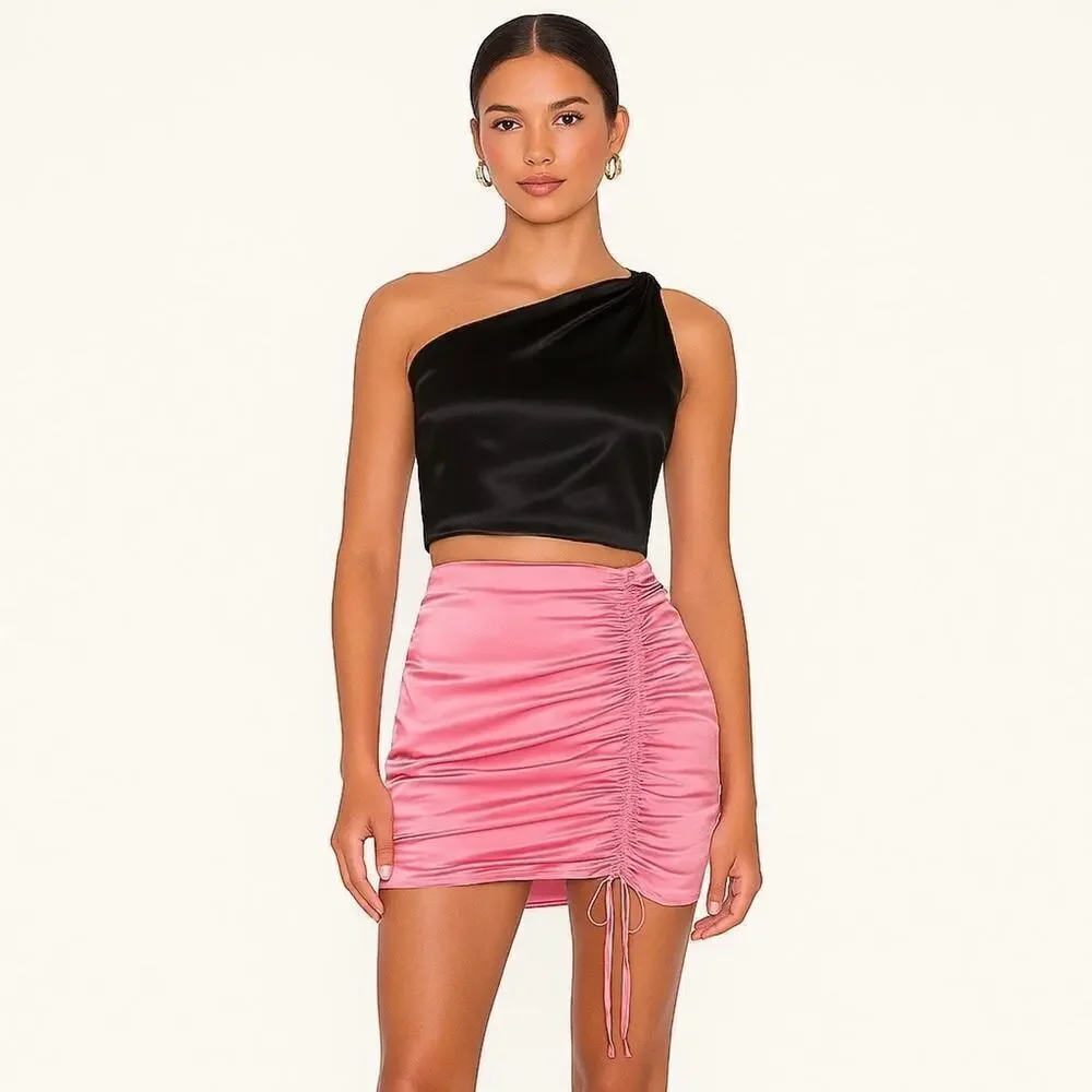 NWT Revolve Lovers & Friends Carlita Satin Skirt in Rosebloom Pink Size XL